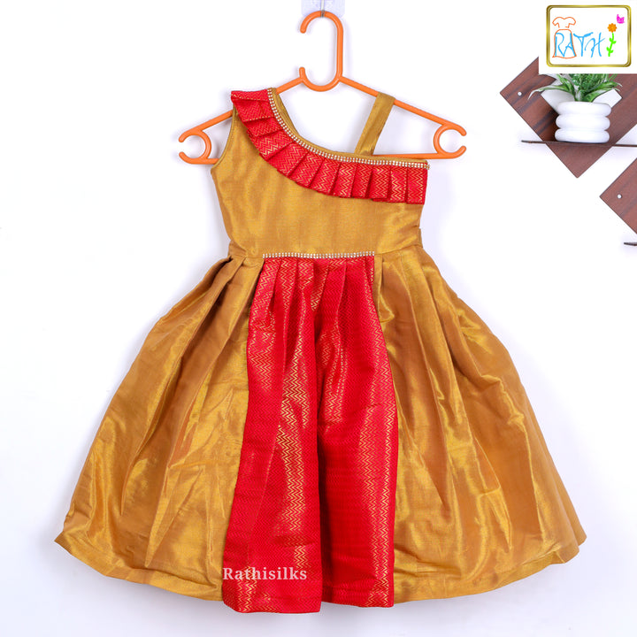 One-Shoulder Brocade & Art Silk Frock