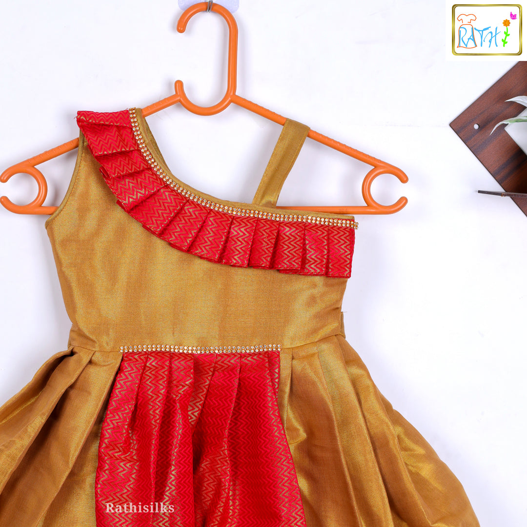 One-Shoulder Brocade & Art Silk Frock