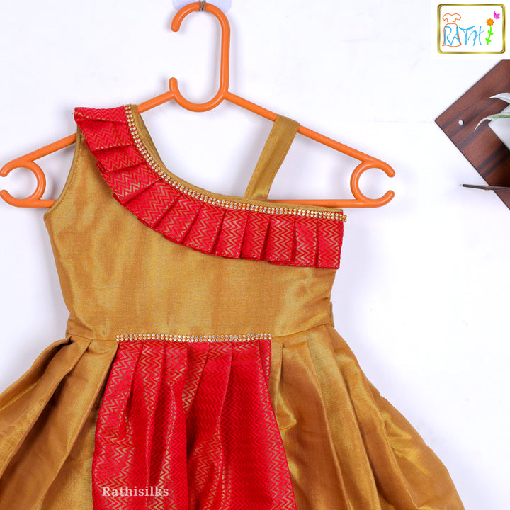 One-Shoulder Brocade & Art Silk Frock