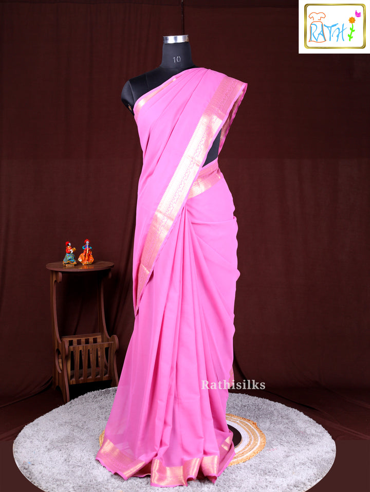 Pink Synthetic Saree