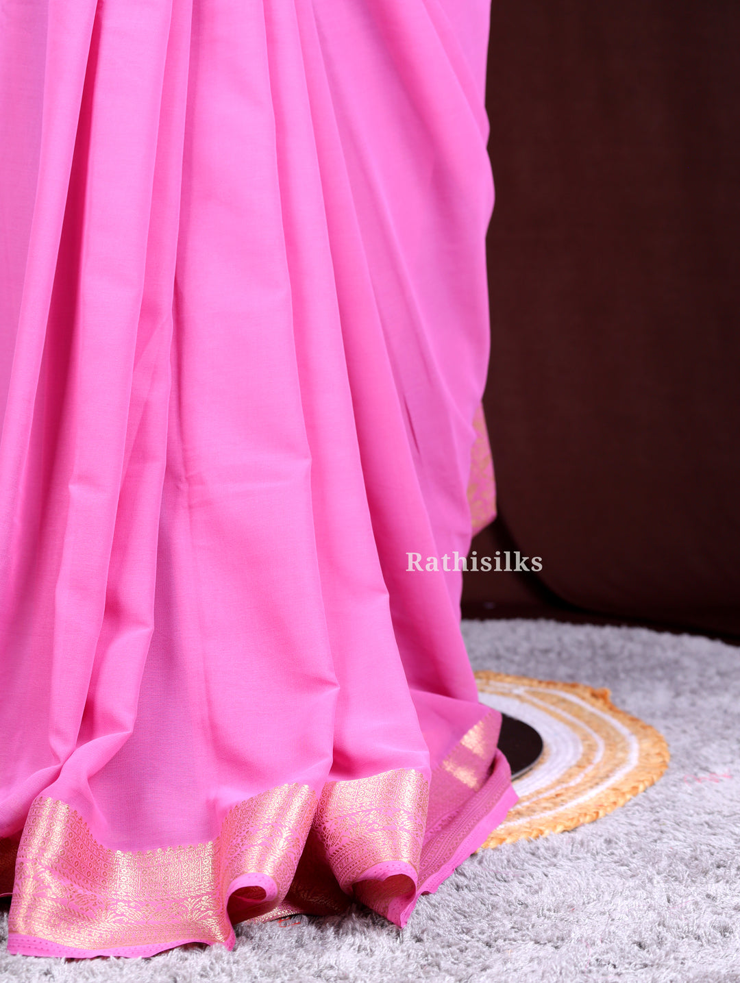 Pink Synthetic Saree