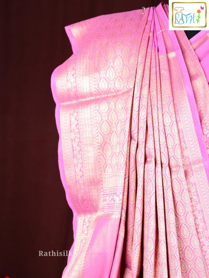 Pink Synthetic Saree