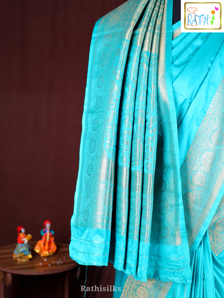 Elegant Turquoise Blue Synthetic Saree