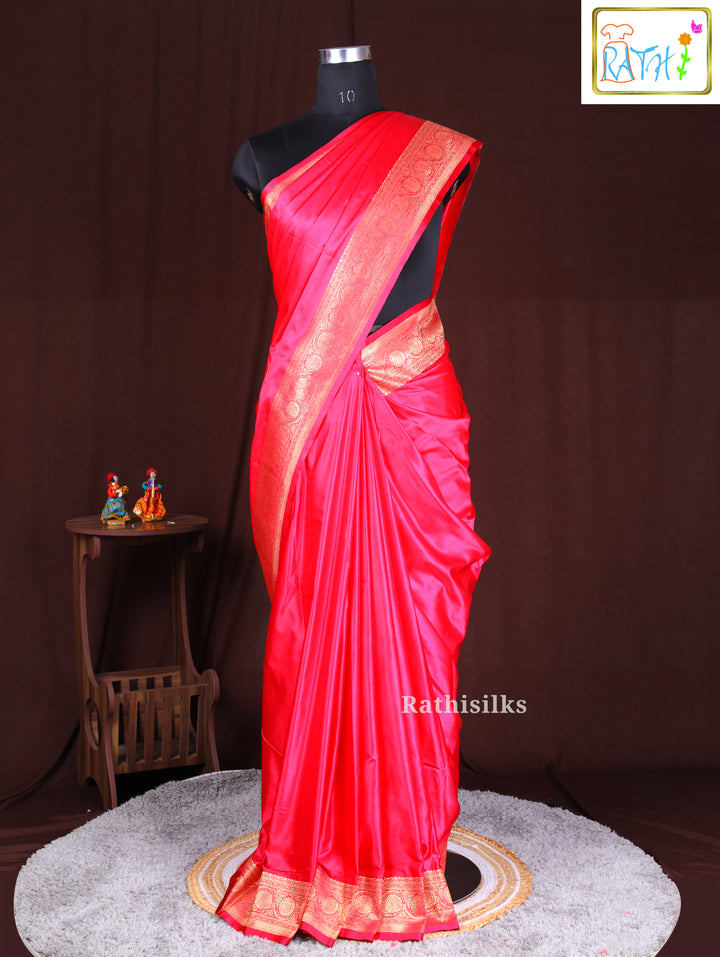 Elegant Pink Synthetic Saree