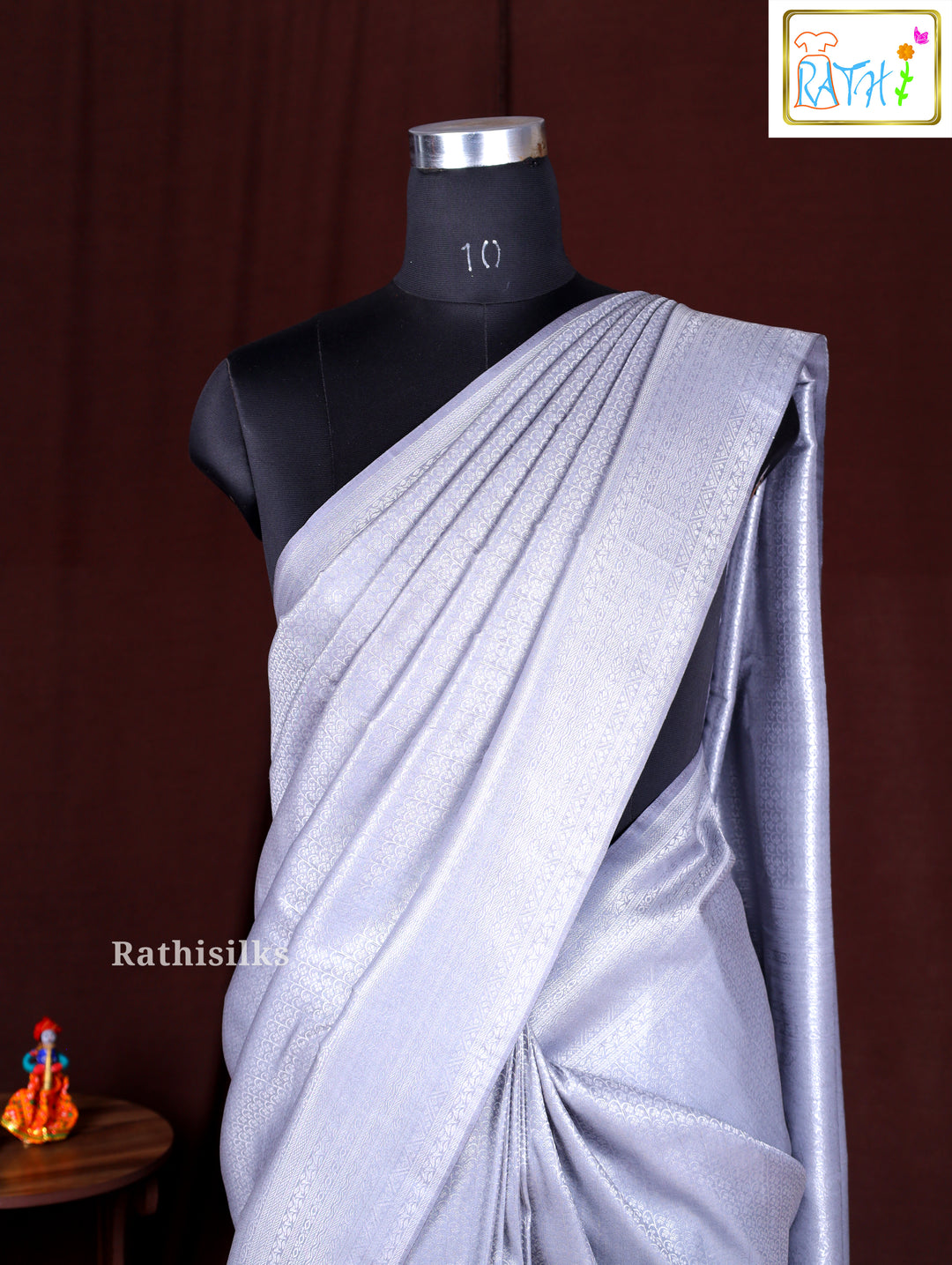 Elegant Light Silver Synthetic Saree