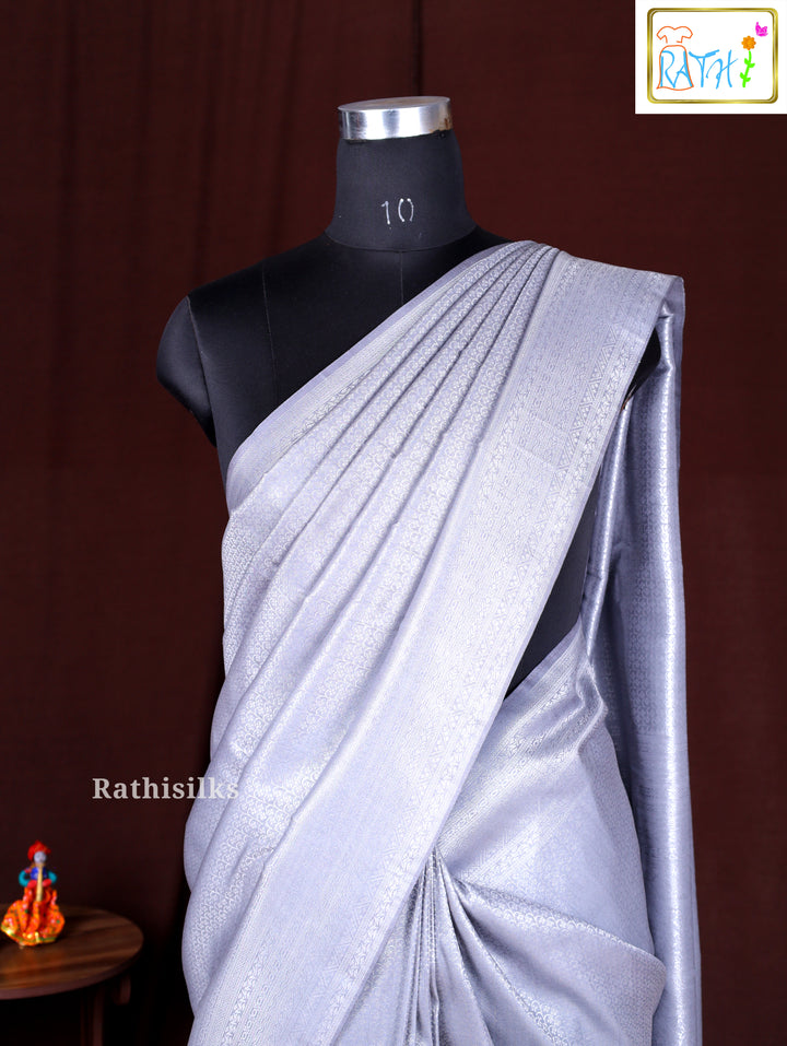 Elegant Light Silver Synthetic Saree