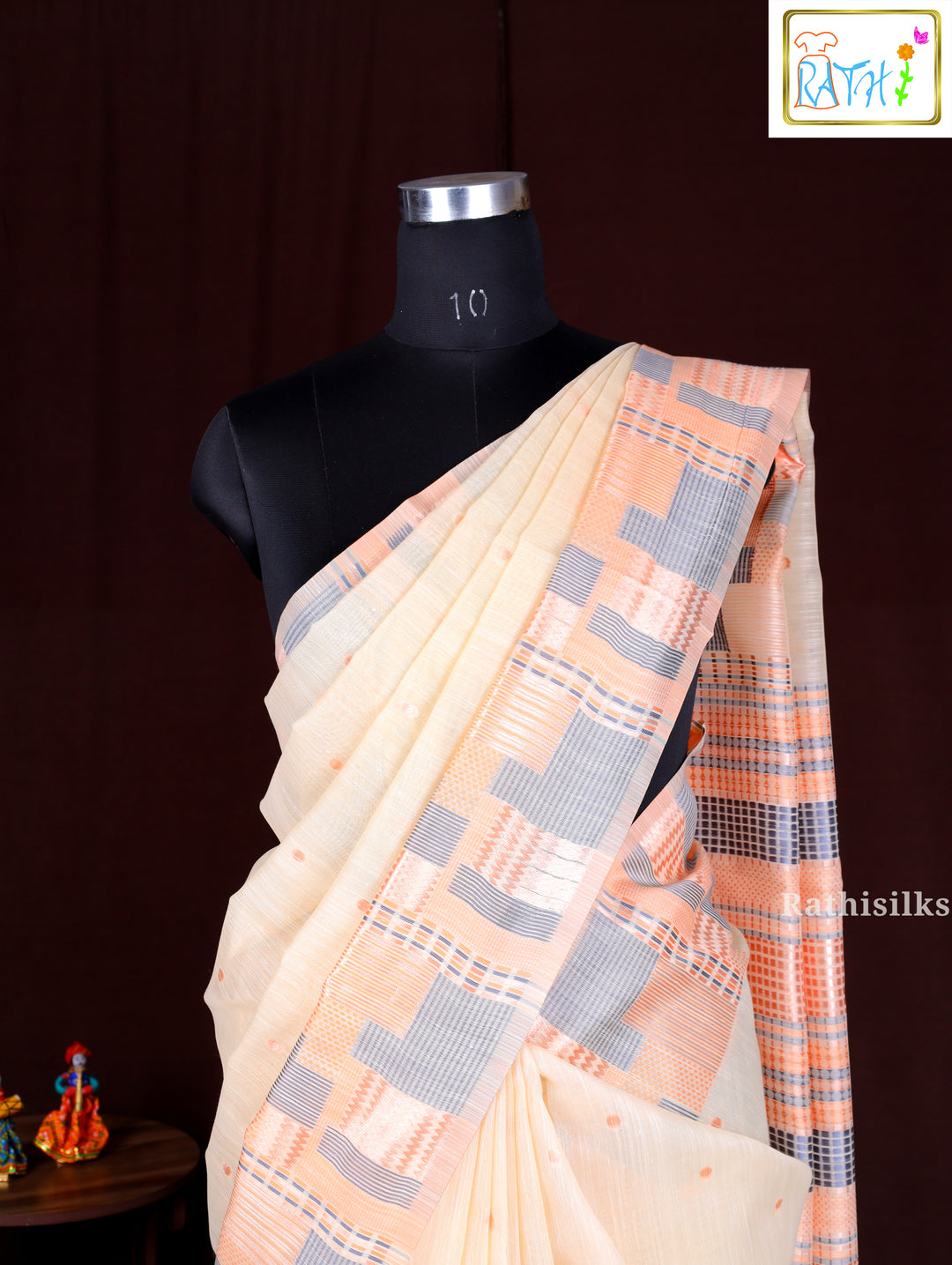 Elegant Cream & Peach Synthetic Cotton Saree