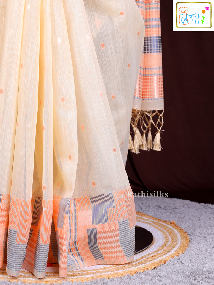 Elegant Cream & Peach Synthetic Cotton Saree