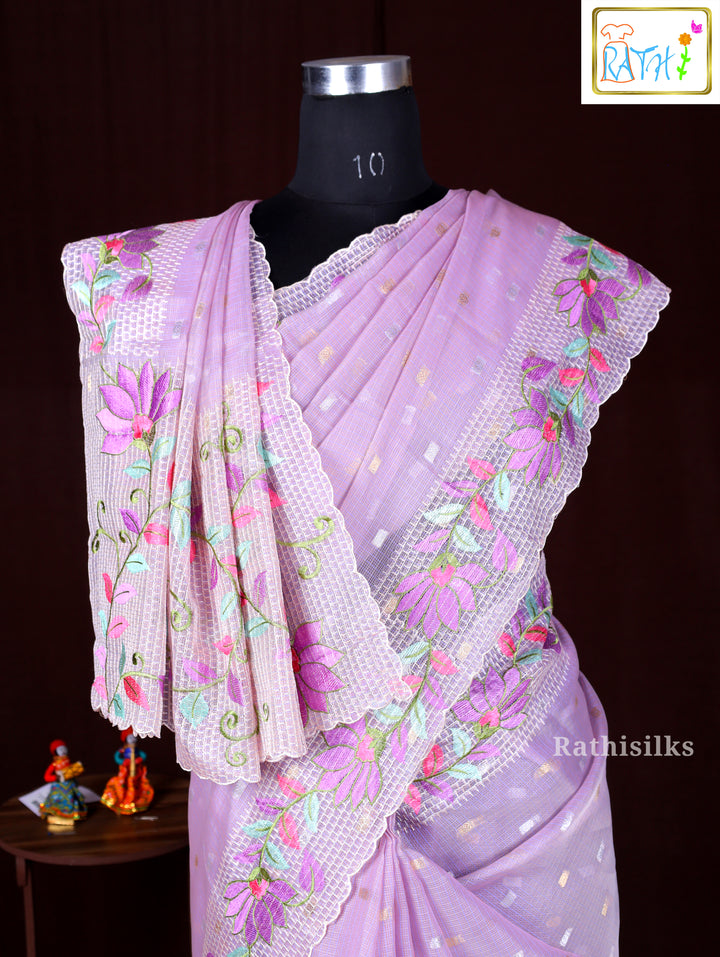 Graceful Light Lavender Synthetic Saree