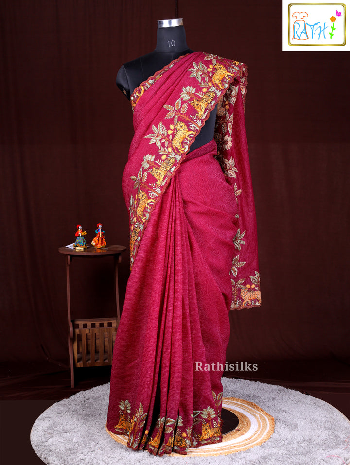 Dark Purple Synthetic Saree