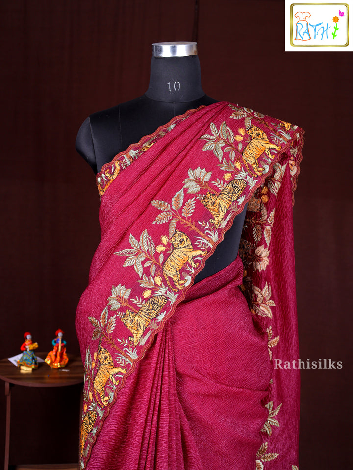 Dark Purple Synthetic Saree
