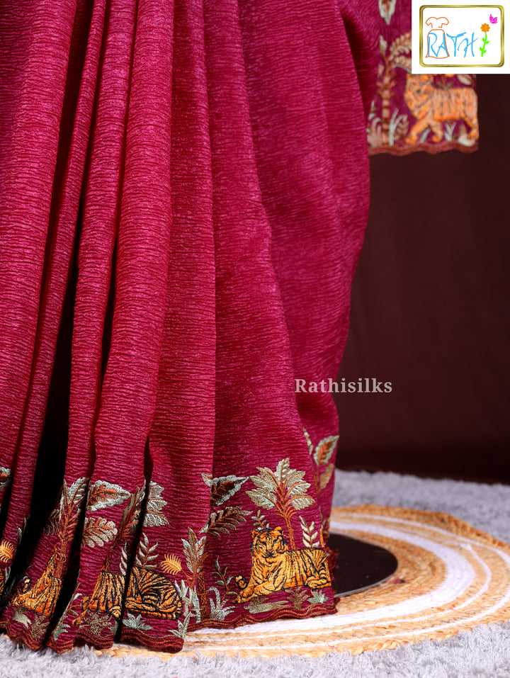 Dark Purple Synthetic Saree