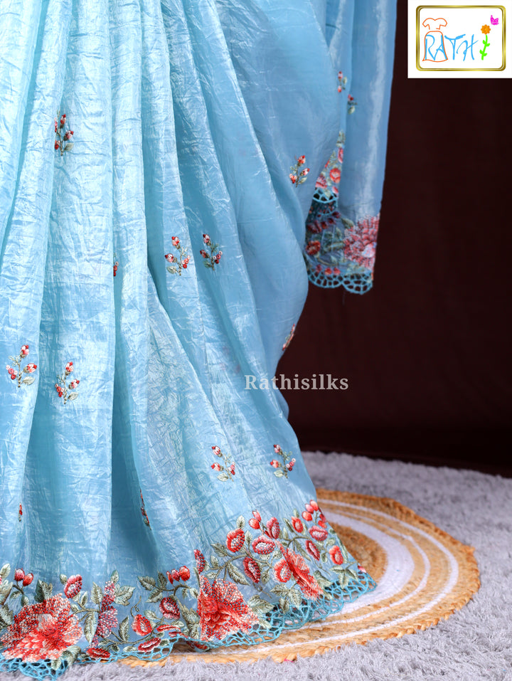 Pastel Blue Synthetic Saree