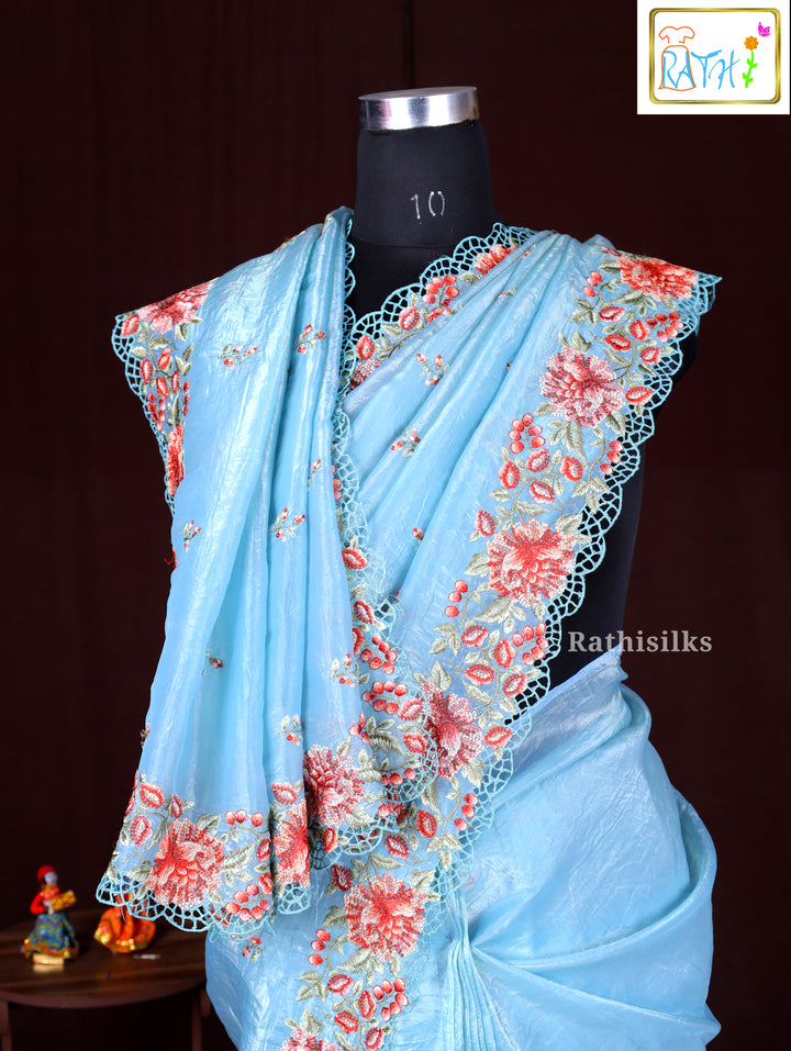 Pastel Blue Synthetic Saree