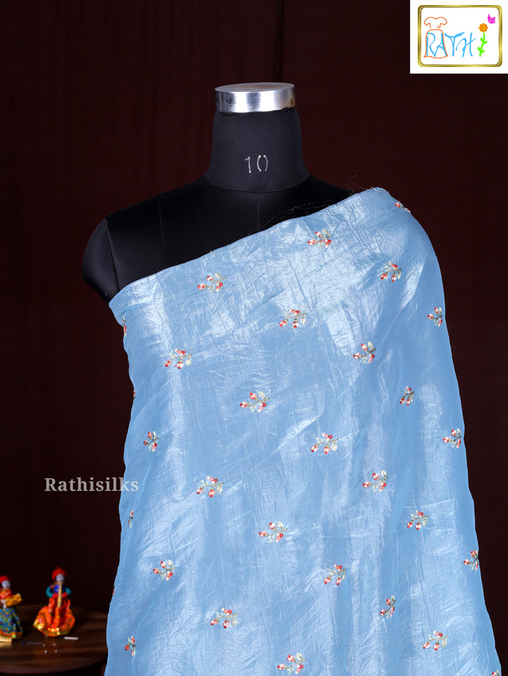 Pastel Blue Synthetic Saree