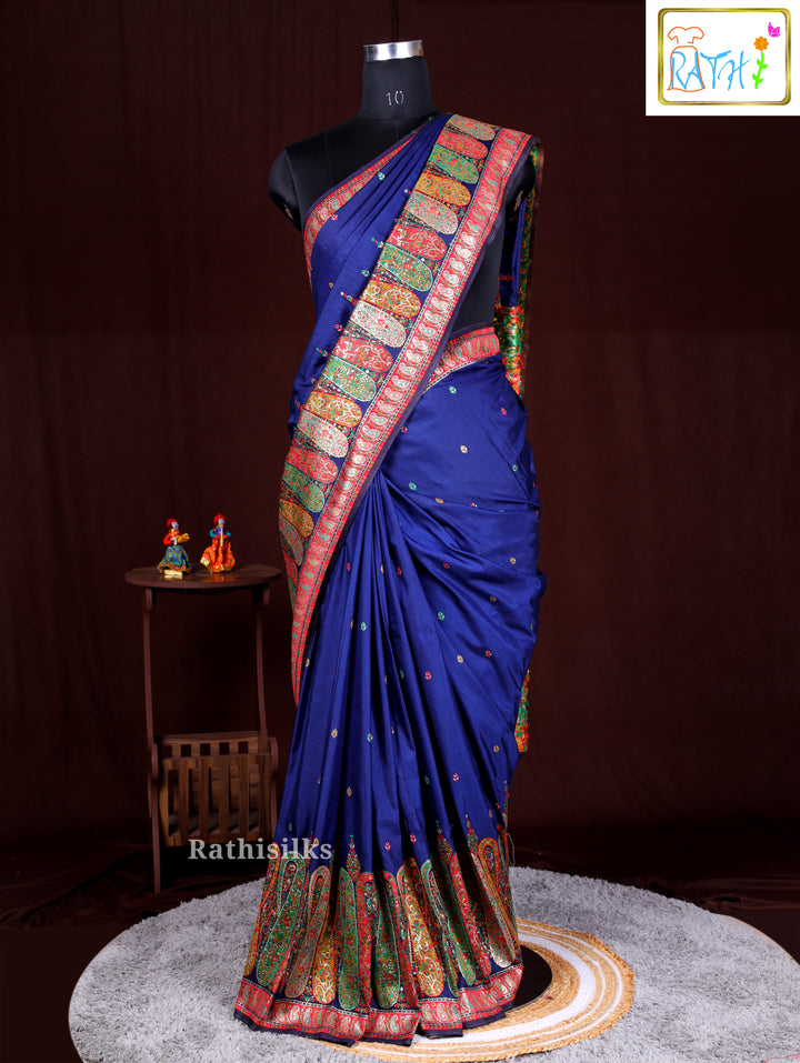 Royal Blue Synthetic Saree