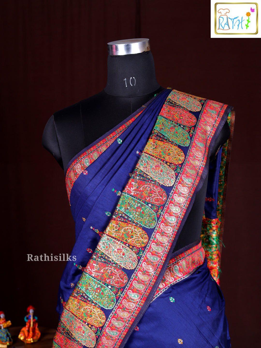 Royal Blue Synthetic Saree