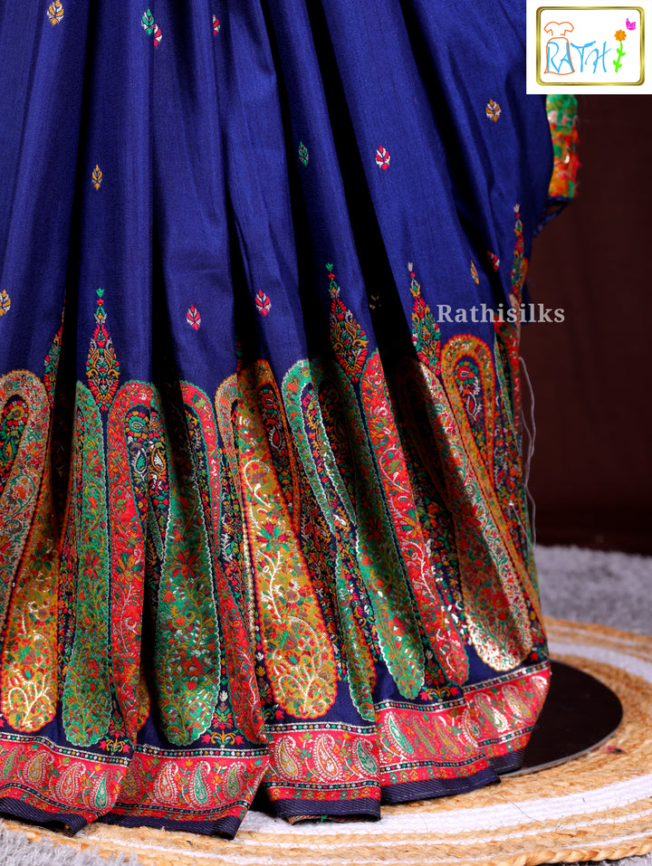 Royal Blue Synthetic Saree