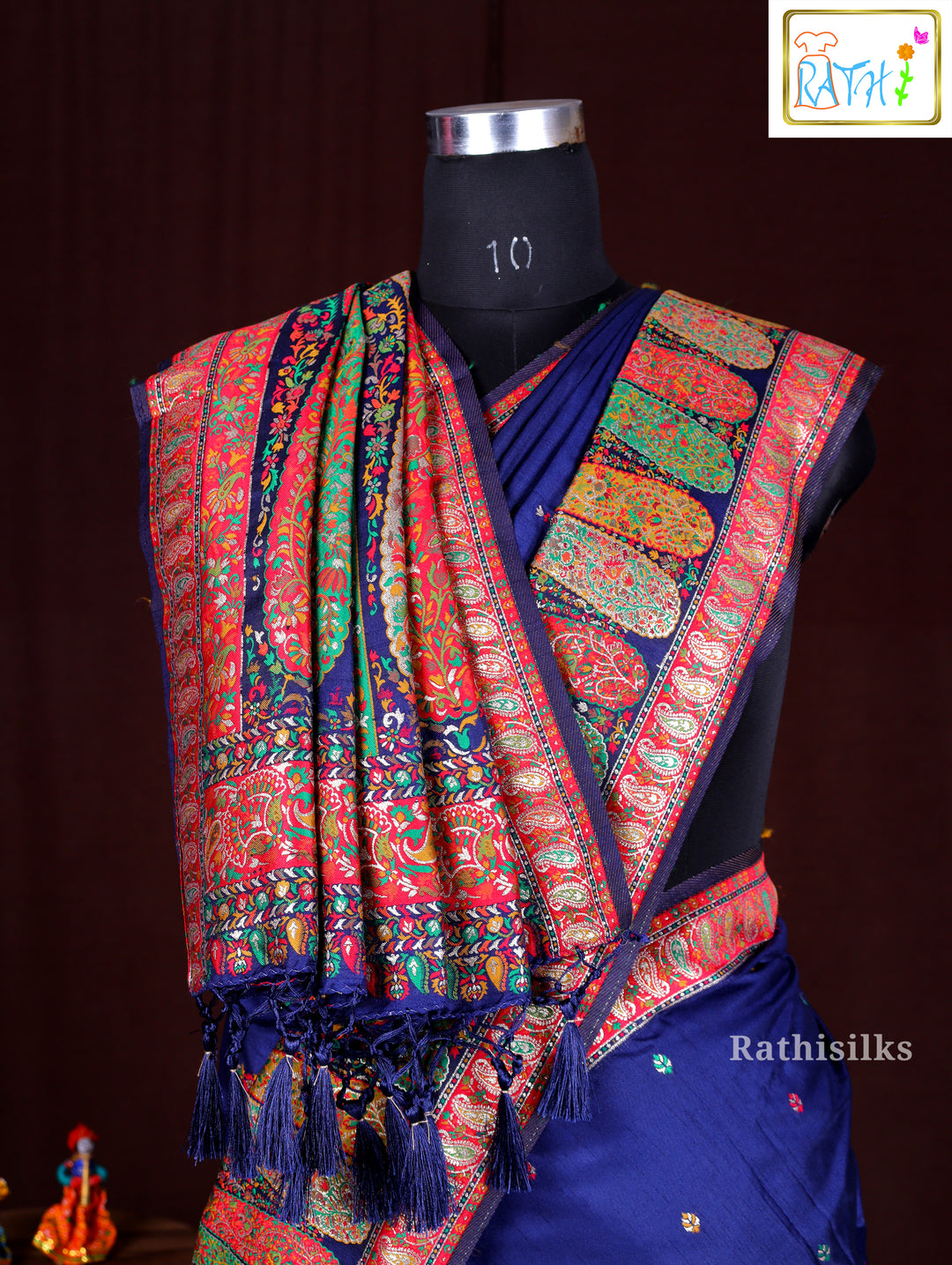 Royal Blue Synthetic Saree