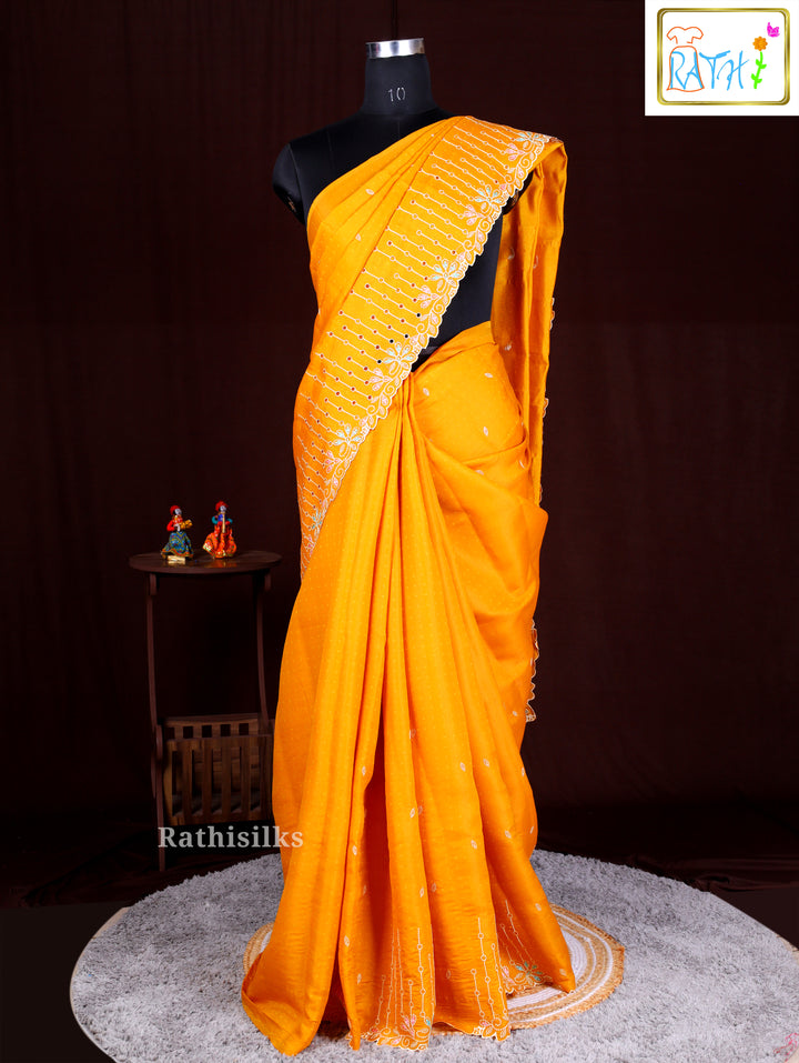 Cheerful Yellow Synthetic Saree