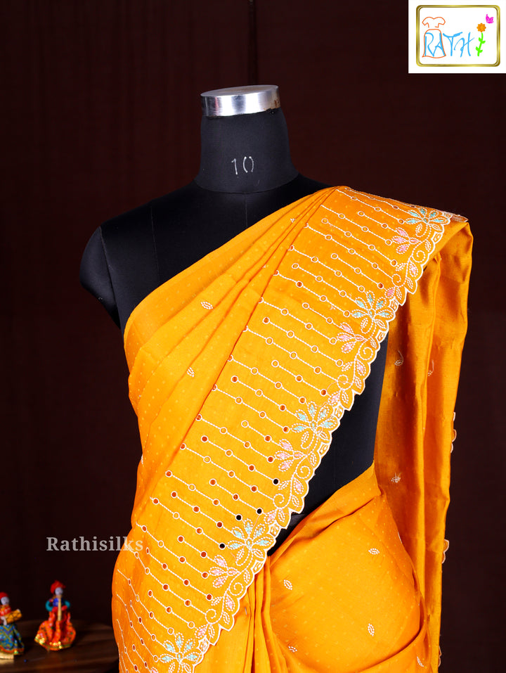 Cheerful Yellow Synthetic Saree
