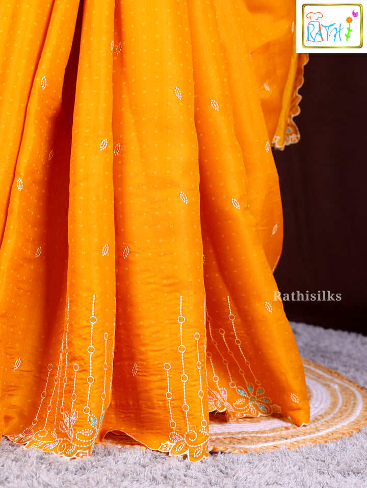 Cheerful Yellow Synthetic Saree