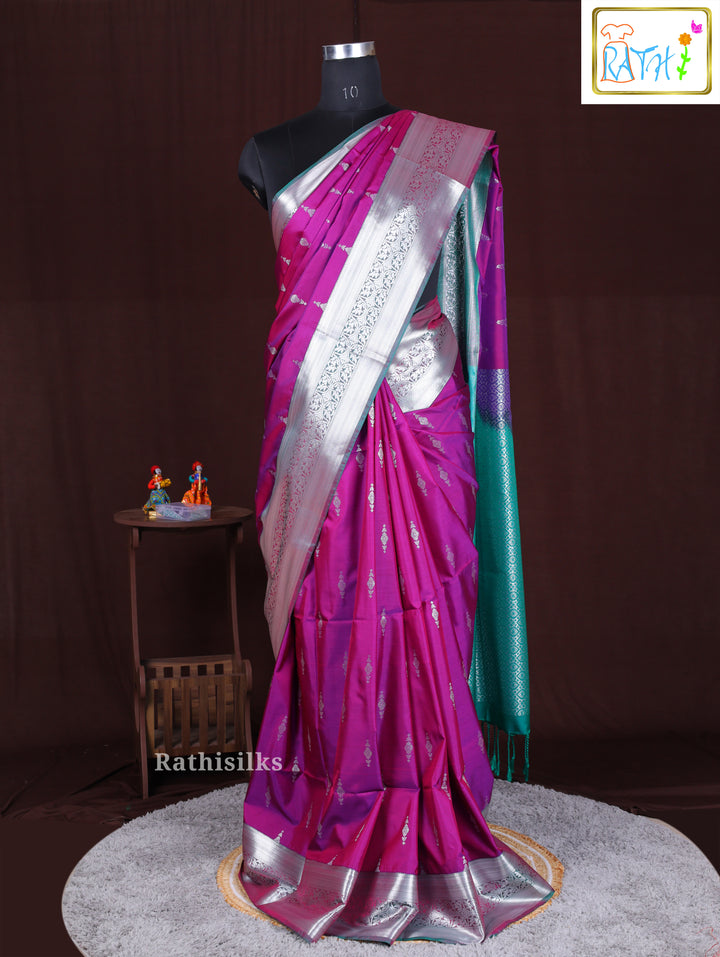Magenta and Teal Art Silk Saree