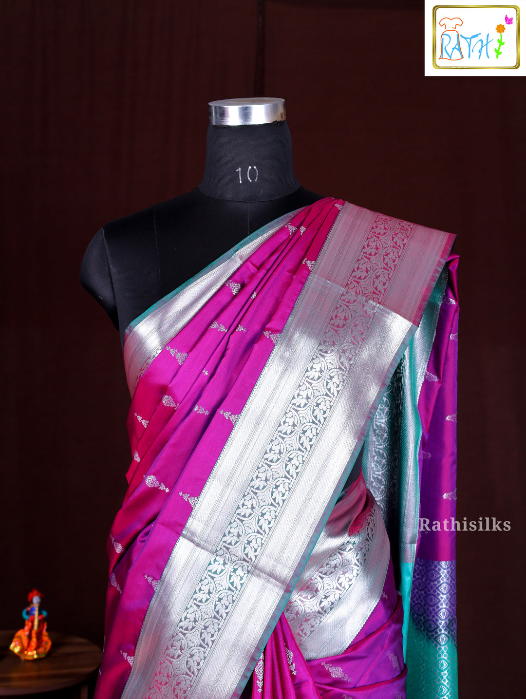 Magenta and Teal Art Silk Saree