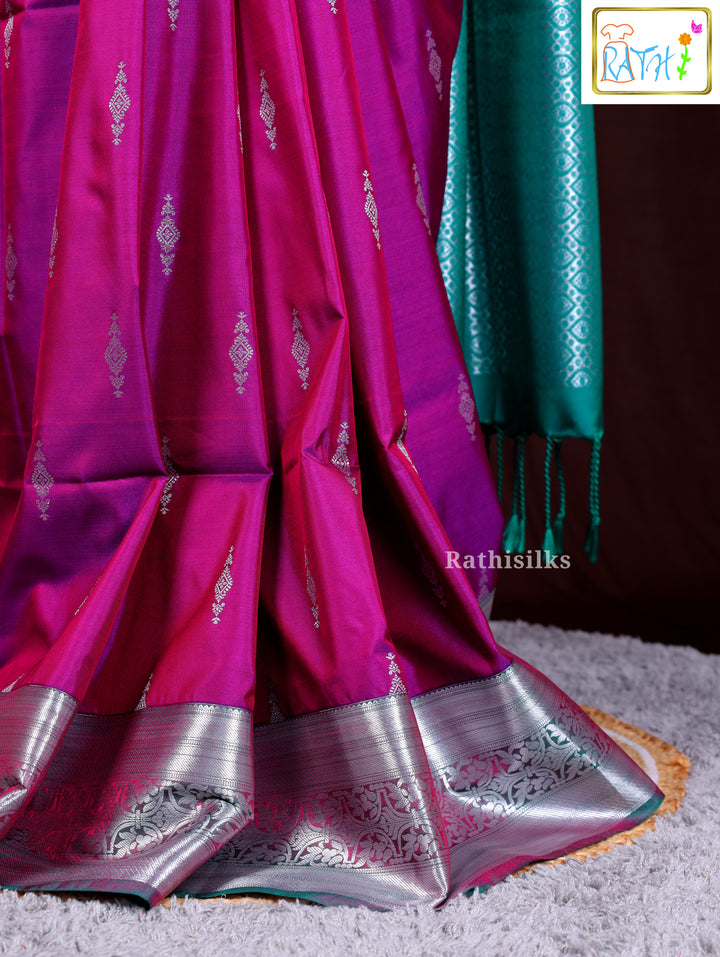 Magenta and Teal Art Silk Saree