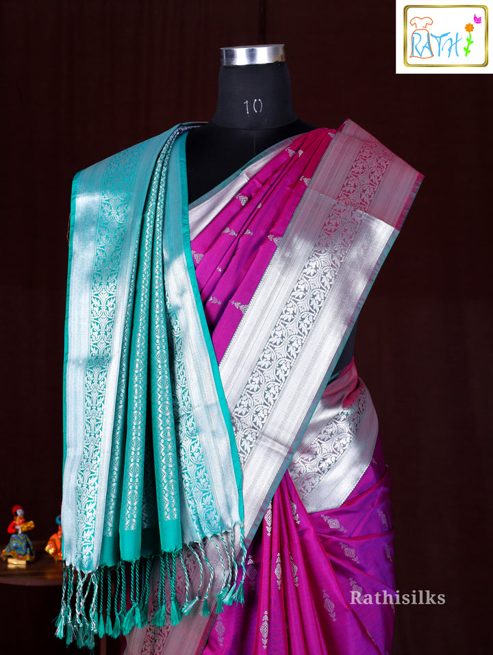 Magenta and Teal Art Silk Saree