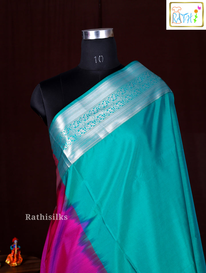 Magenta and Teal Art Silk Saree