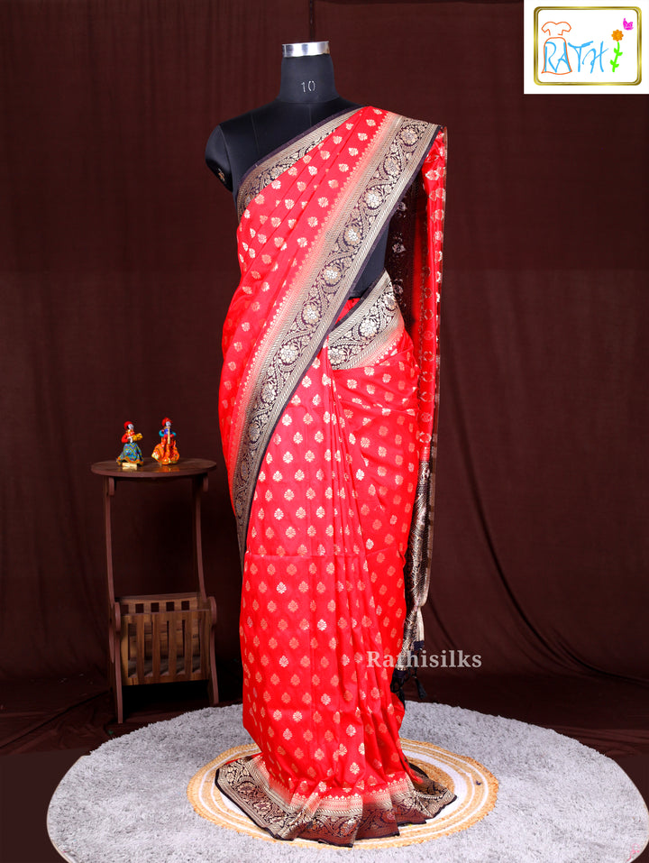 Festive Red and Gold Synthetic Saree