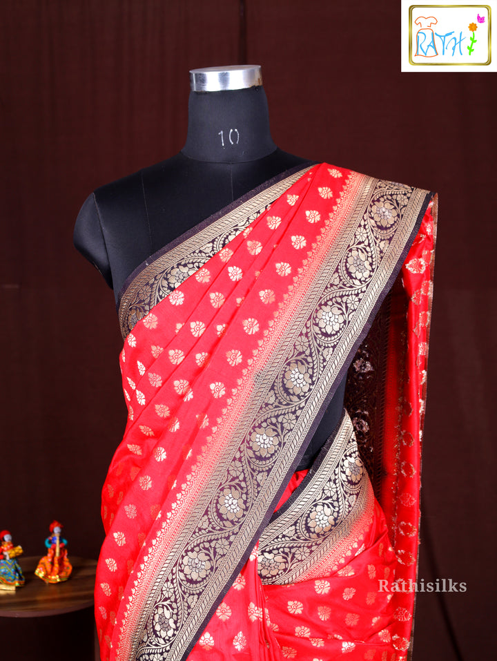 Festive Red and Gold Synthetic Saree
