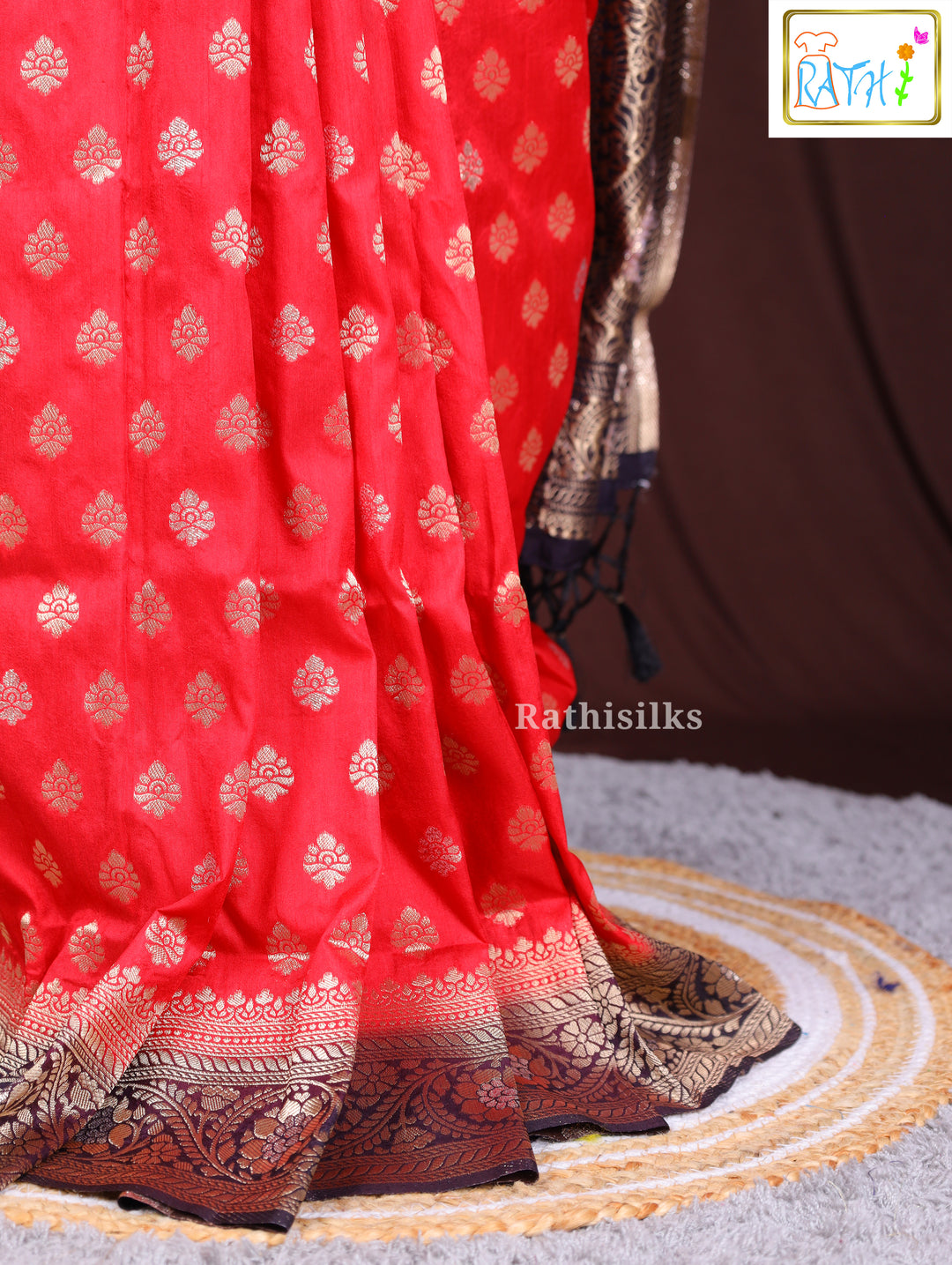 Festive Red and Gold Synthetic Saree