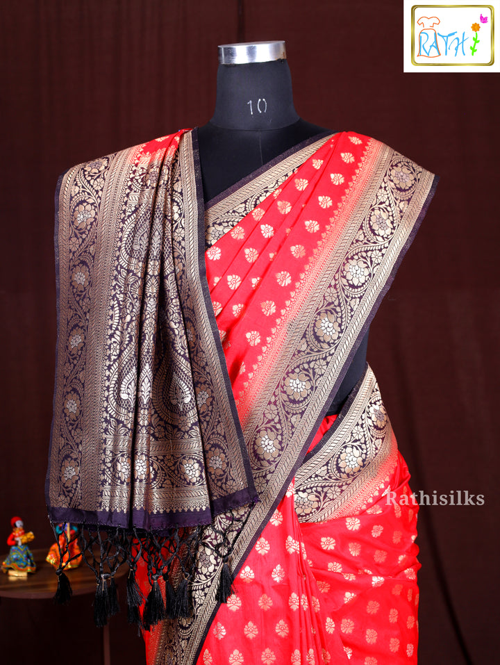 Festive Red and Gold Synthetic Saree