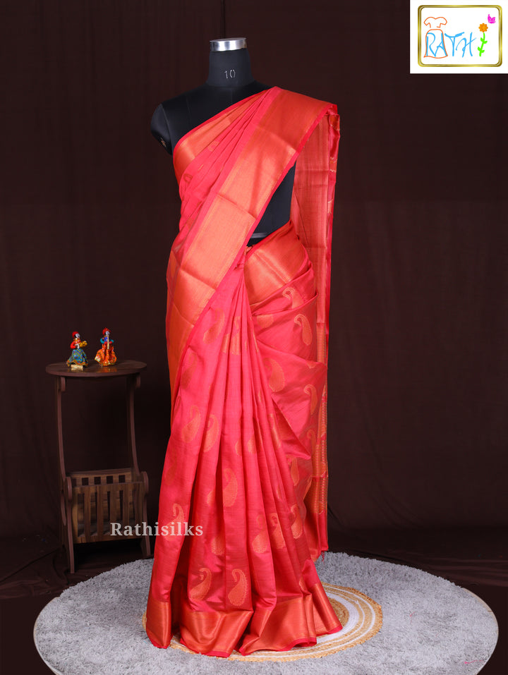 Salmon Pink Synthetic Saree
