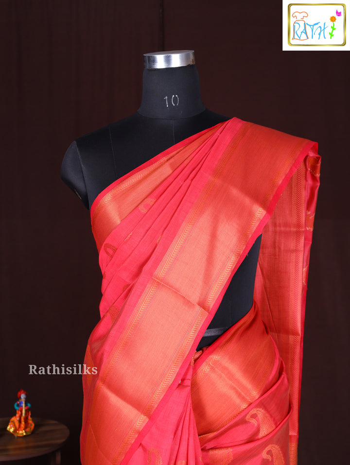 Salmon Pink Synthetic Saree