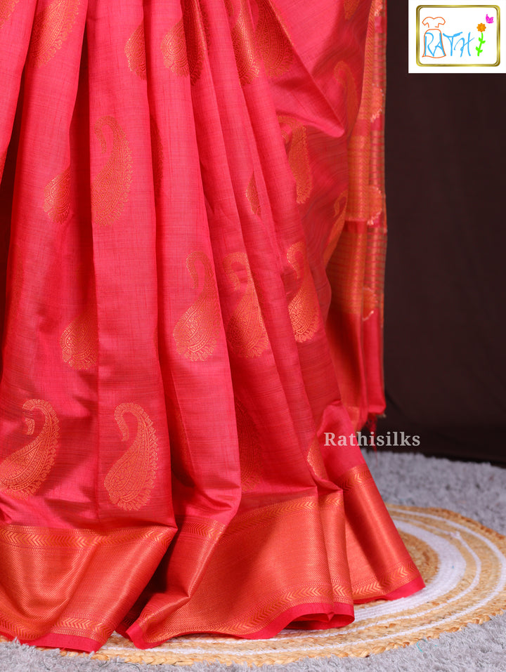 Salmon Pink Synthetic Saree