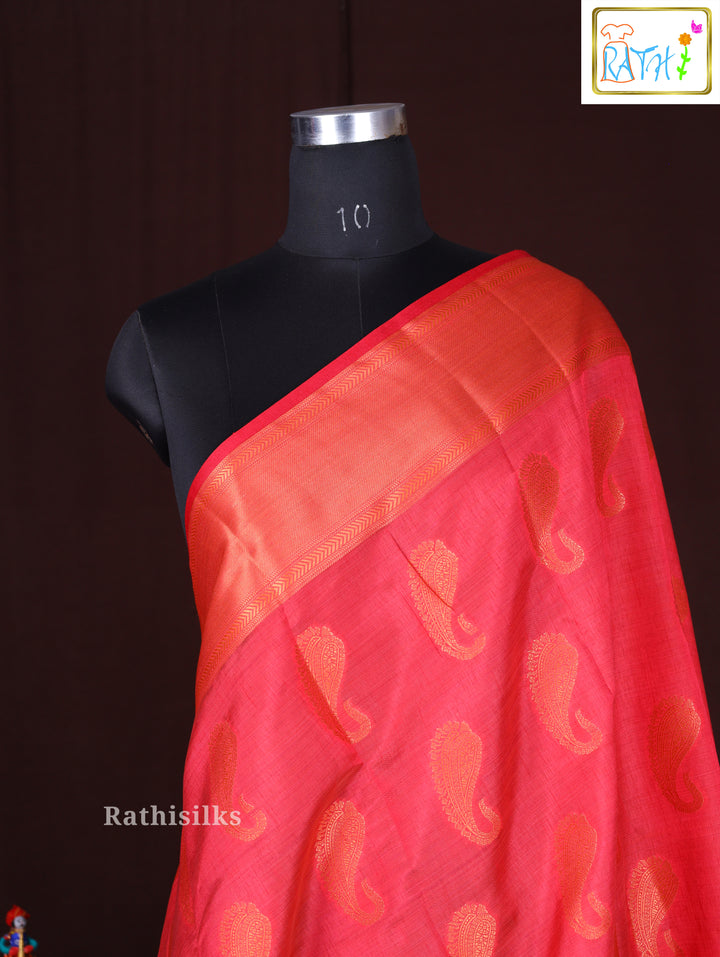 Salmon Pink Synthetic Saree