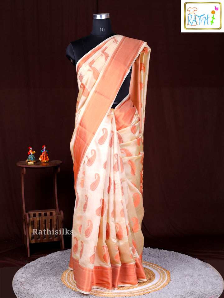 Cream Synthetic Saree