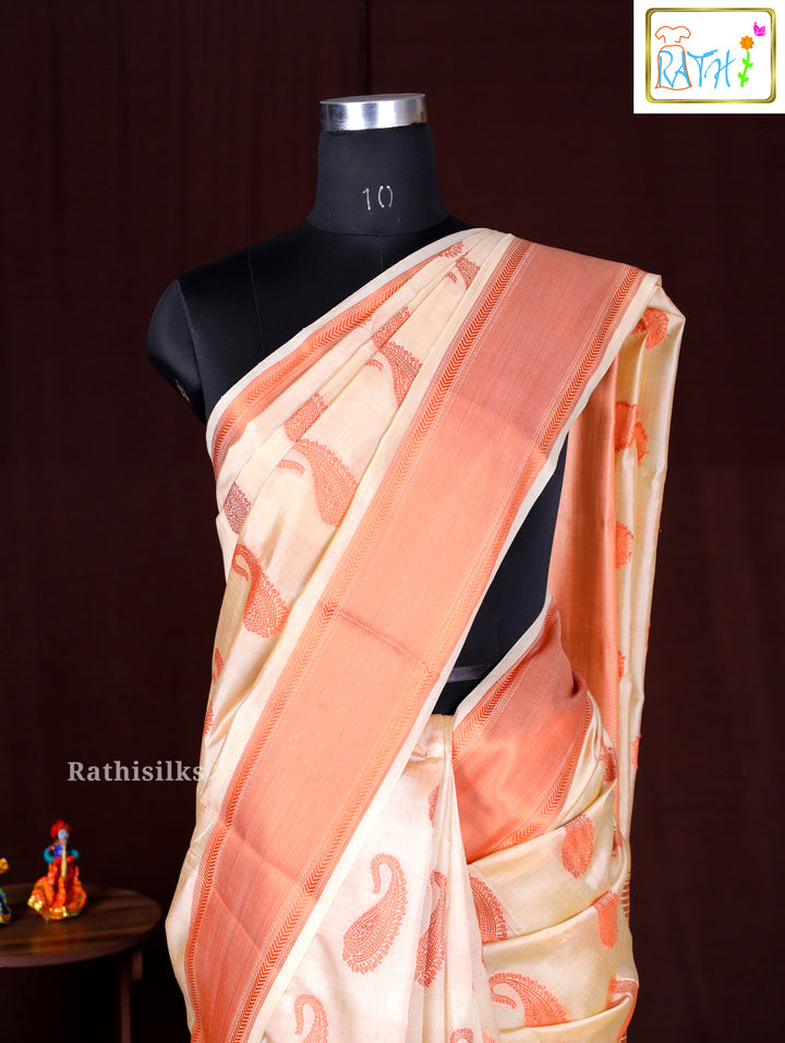 Cream Synthetic Saree