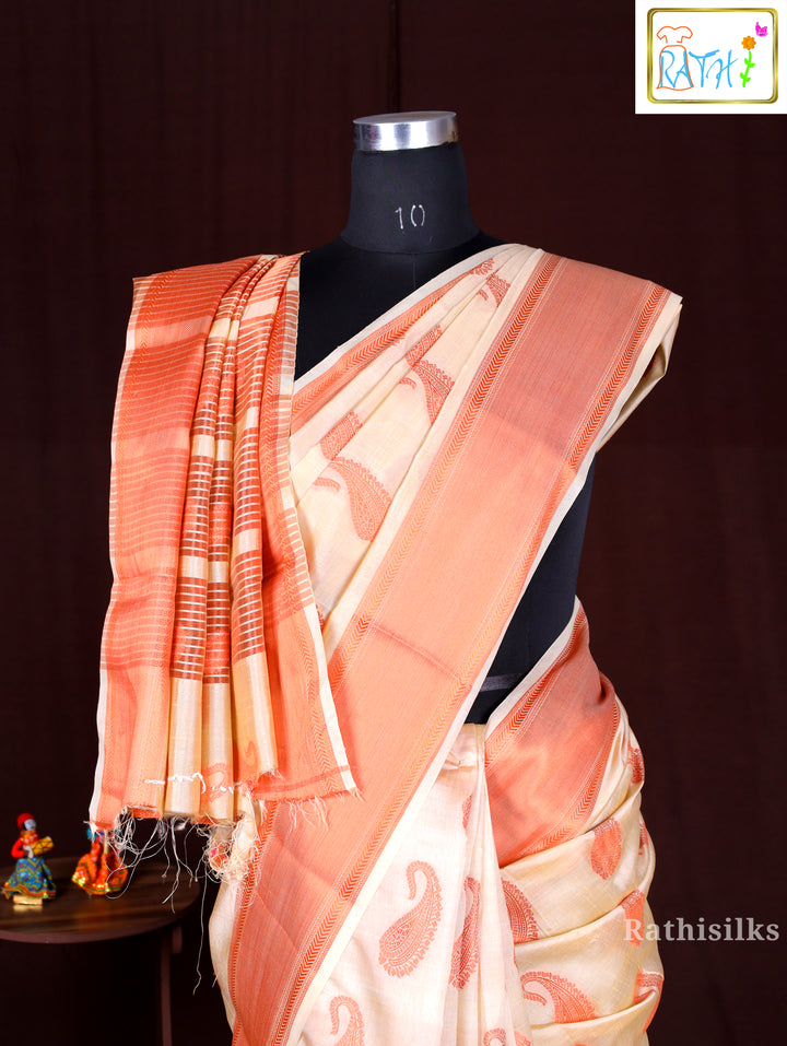 Cream Synthetic Saree
