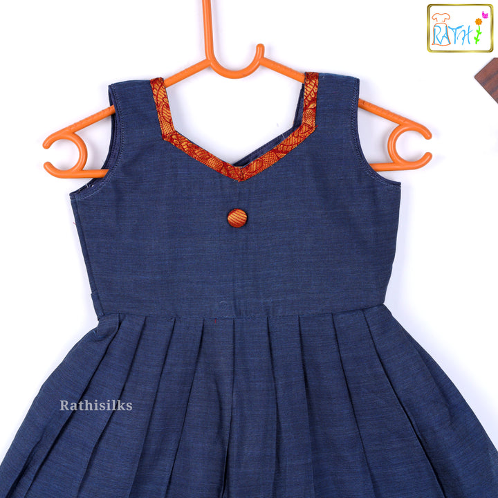 Indigo and Brocade Border Cotton Frock