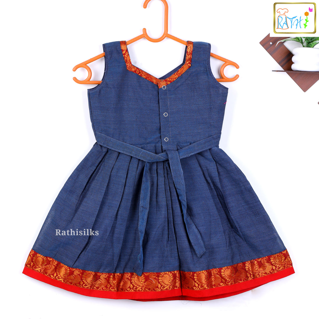 Indigo and Brocade Border Cotton Frock