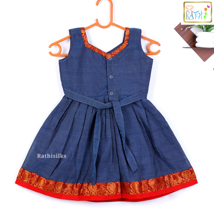 Indigo and Brocade Border Cotton Frock