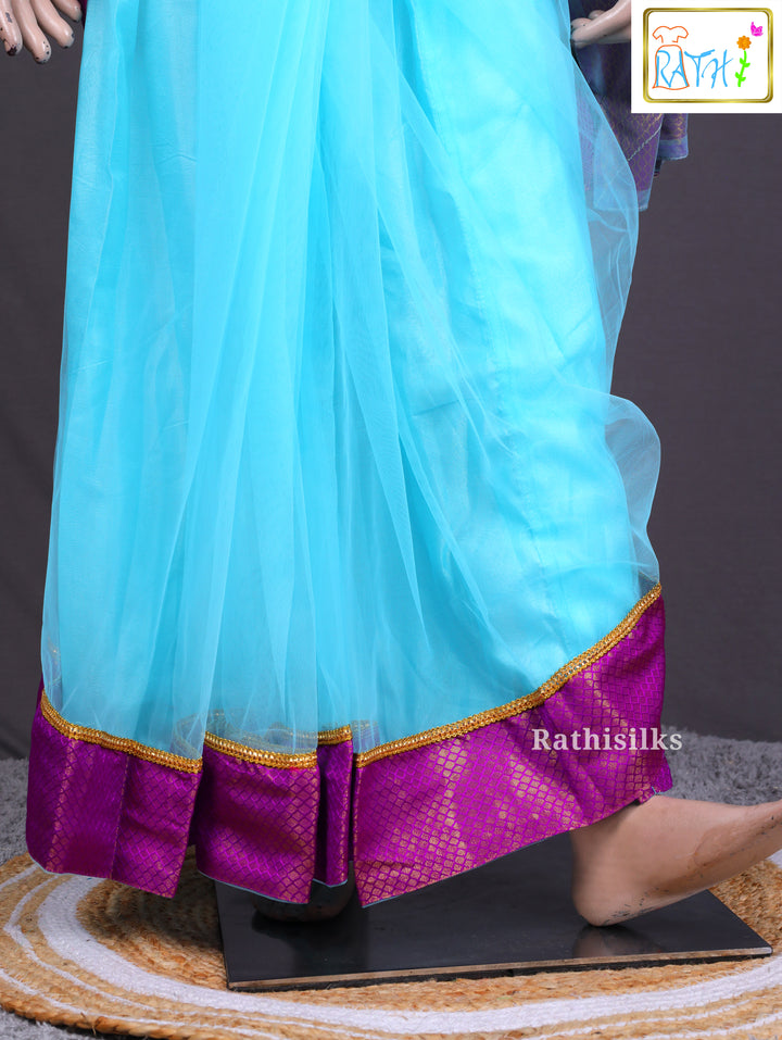 Elegant Aqua Blue & Purple Ready-to-Wear Saree