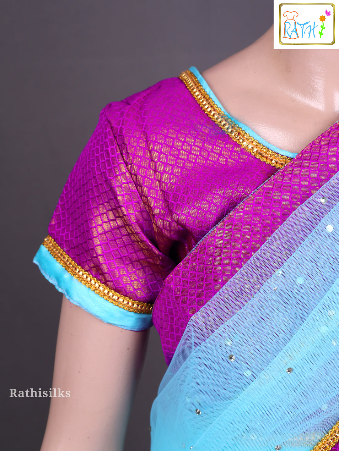 Elegant Aqua Blue & Purple Ready-to-Wear Saree