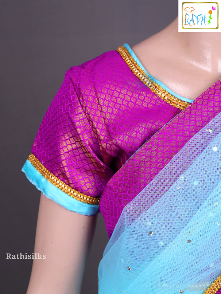 Elegant Aqua Blue & Purple Ready-to-Wear Saree