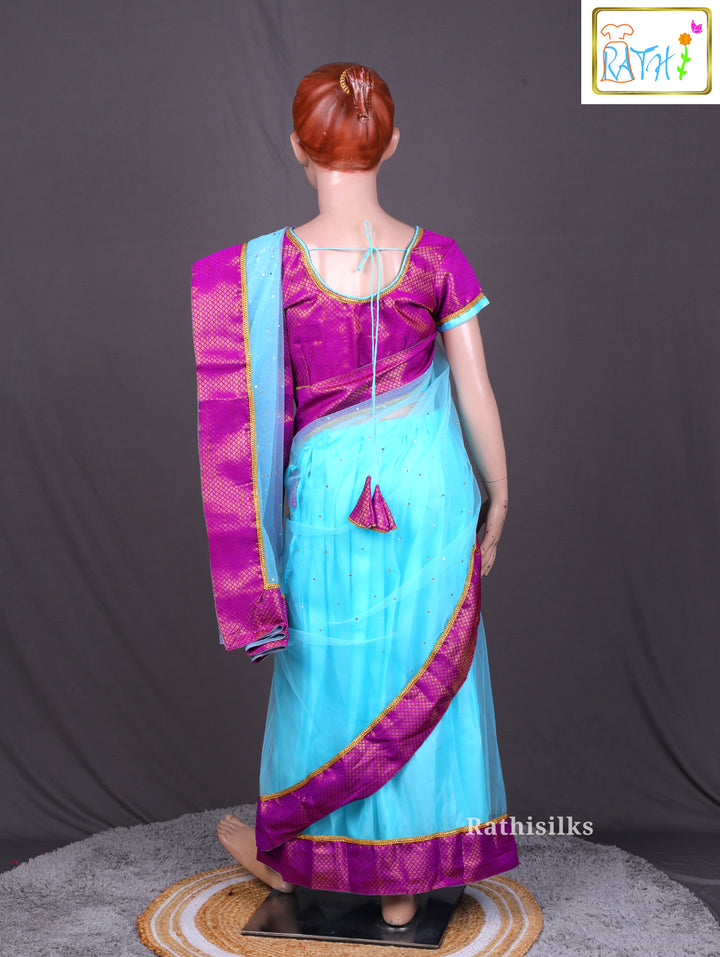 Elegant Aqua Blue & Purple Ready-to-Wear Saree