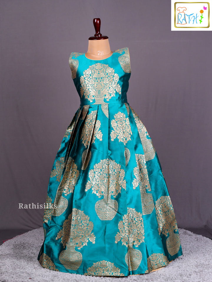 Elegant Teal Blue Art Silk Frock